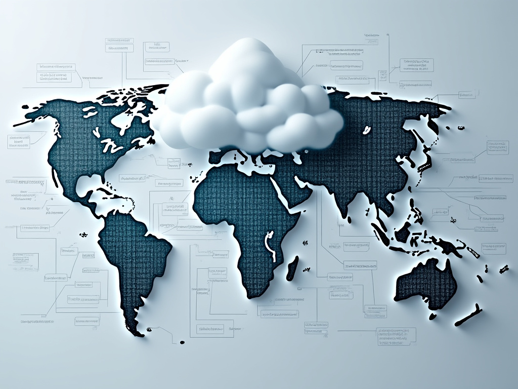 A map of the world connected with cloud hosting