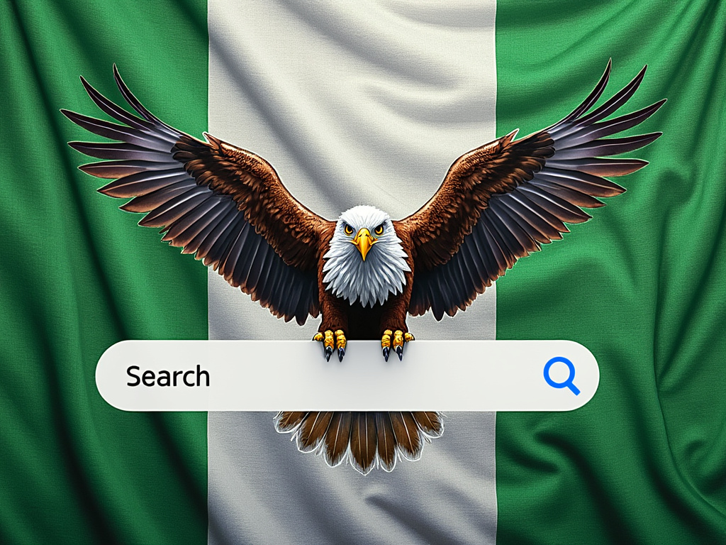 An Eagle of the Nigerian coat of arm carrying a familiar search bar