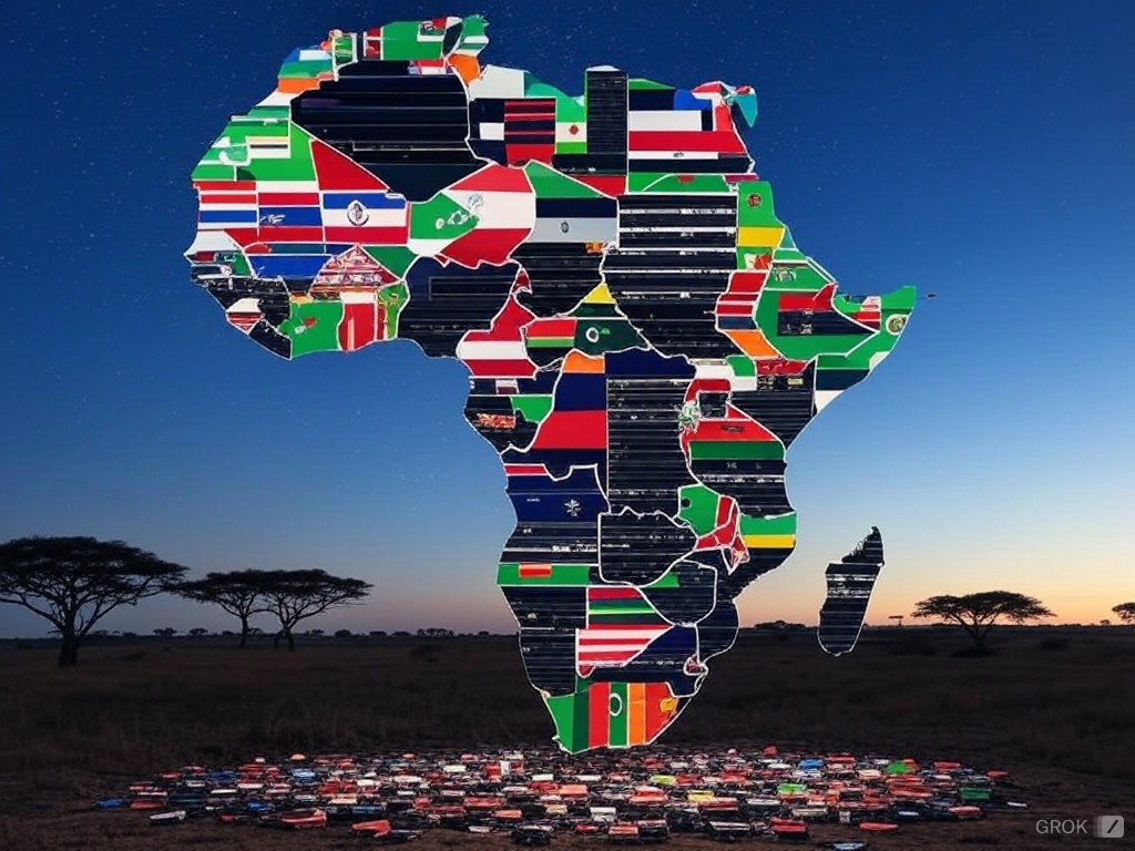 A sophisticated map of Africa showing datacenters and web servers all over Africa