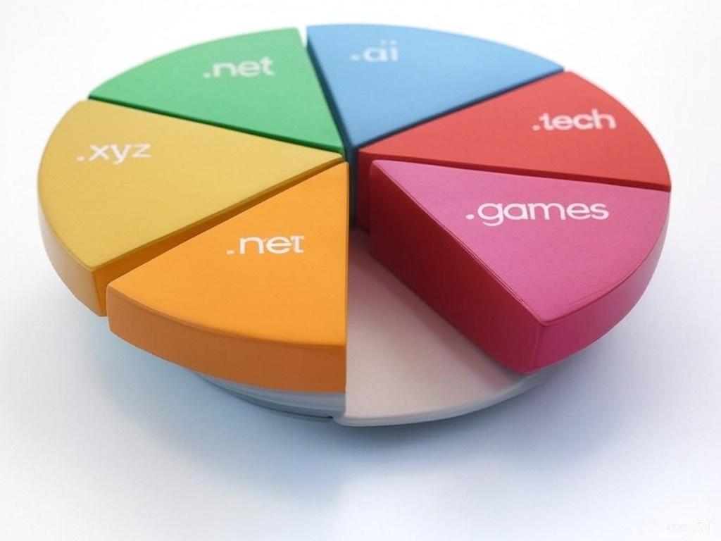 A pie chart of domains name extensions with 1 missing piece