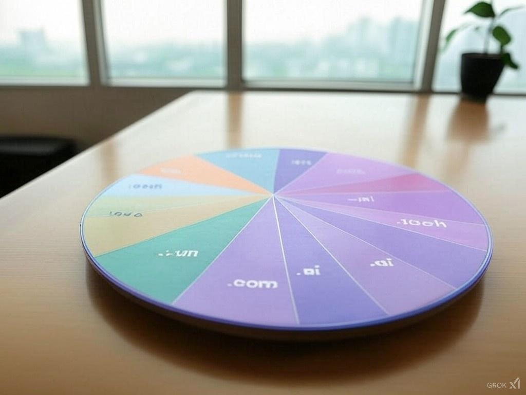 A pie chart on an office table representing domain name type